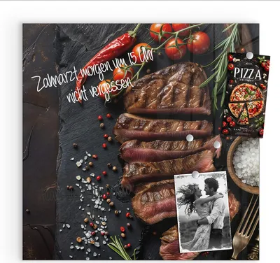 Produktbild von Magnettafel 50x50cm Pinnwand Whiteboard beschreibbar - Gegrilltes Steak Teller
