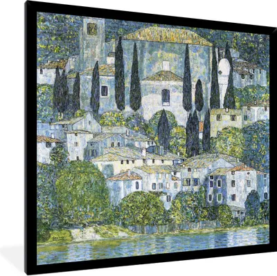 Produktbild von MuchoWow® Gerahmtes Poster Die Kirche in Cassone - Gustav Klimt 40x40 cm - Poster mit Schwarzem Bilderrahmen Wandposter Rahmen Foto Bilder - Mit Rahmen - Wanddekoration Schlafzimmer