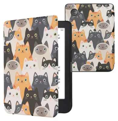 Produktbild von kwmobile Schutzhülle für Kobo Clara 2E / Tolino Shine 4 Hülle - eReader Flip Case mit Auto Sleep Funktion - Katzen mit Orange Schwarz Weiß