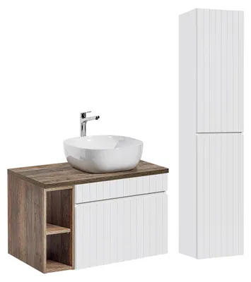Produktbild von Waschtisch und Hängesäule 80cm Zelie mit 1 Schublade, Weiß