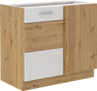 Produktbild von Eckunterschrank 105 cm Eiche Artisan + Weiss Hochglanz Küchenzeile Küchenblock