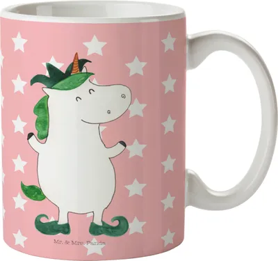 Produktbild von Mr. & Mrs. Panda Tasse Einhorn Joker - Rot Pastell - Geschenk, Mittelalter, Hofnarr, Kasper, Unicorn, Kaffeebecher, Kaffeetasse, Einhörner, Kaffeepott, Bedruckte