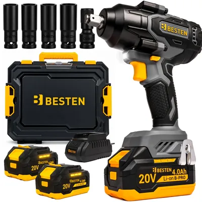 Obrázek produktu pro Akumulátorový bezkartáčový rázový utahovák s 2 nástavci, výkonný 800 Nm, pro kola BESTEN BE0002892