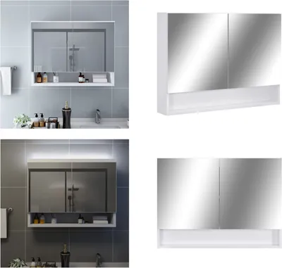 Produktbild von vidaXL LED Bad Spiegelschrank Weiß 80x15x60 cm MDF - Spiegelschrank - Spiegelschränke - Badschrank - Badschränke