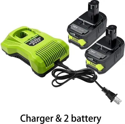 Zdjęcie produktu dla Kompatybilny z Ryobi One+ 18V, zestaw akumulatorów P108, 2×6Ah Li-Ion + ładowarka, odpowiedni do P104 P107 RB18L50 RB18L20