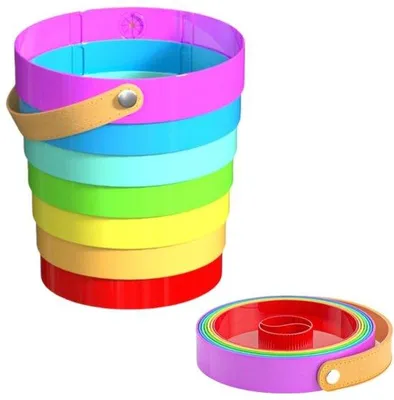 Immagine prodotto di Cestino pieghevole, compatto e multifunzionale con manici colorati.