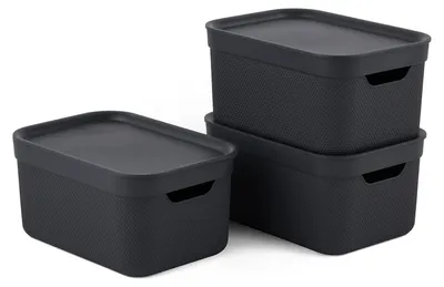 Produktbild von Rotho Jive Aufbewahrungsbox mit Deckel 3 x 5 L stapelbar aus PP dunkelgrau
