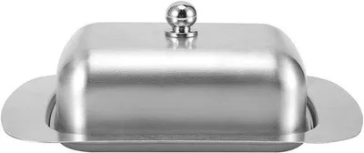 Immagine prodotto di Contenitore per burro in acciaio con coperchio e manico di design - Contenitore per burro in acciaio con coperchio - Scatola per panini al formaggio - 18,5 x 12 x 6 cm