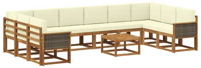 Immagine prodotto di Set da salotto da esterno vidaXL, 11 pezzi, legno massello di acacia naturale e color crema
