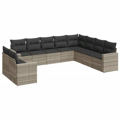 Zdjęcie produktu dla vidaXL 10-częściowa sofa ogrodowa z poduszkami z jasnoszarego polirattanu