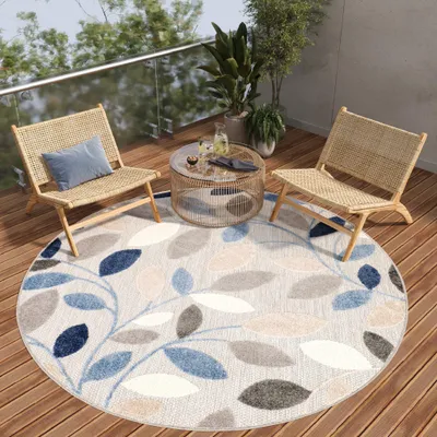 Produktbild von Teppich Rund Wohnzimmer Schlafzimmer Kurzflor Modern Design Blau Beige Grau Creme 100 x 100 cm
