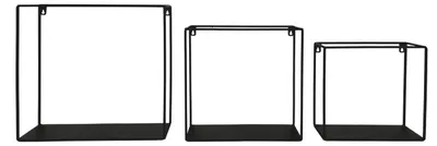 Produktbild von Wandregal TINA, Metall, Schwarz, 3er Set, 35x10x35 cm, 30x10x30 cm, 25x10x25 cm