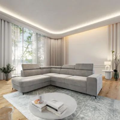 Produktbild von Masseno Ecksofa ALVORO L-S mit Schlaffunktion L-Form, Sofa mit Bettkasten, Wohnzimmersofa, Couch, Soffa, Bettsofa, Couchgarnitur- Hellgrau, MONOLITH 84