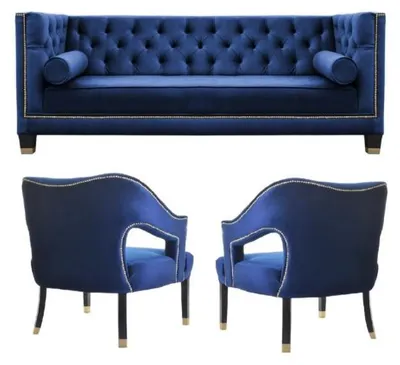 Produktbild von Blaue Chesterfield Sessel xxl Big Textil Stoff Couchen Möbel Garnturen Samt