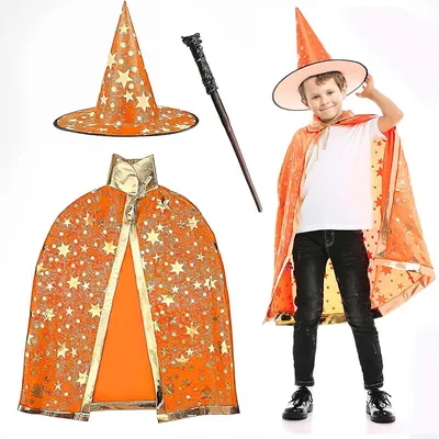 Produktbild von Zauberumhang Hexenumhang Kostüm - Mit Hut - Für Kinder - Halloween