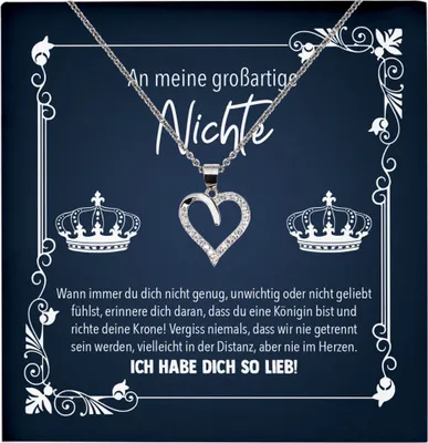 Produktbild von 22Feels Echt Silber Halskette - An Meine Nichte Geschenk 18. Geburtstag Weihnachten Abschluss Schmuck Set für Mädchen und Frauen - Herz Anhänger, Karte