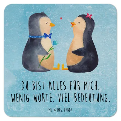 Produktbild von Mr. & Mrs. Panda Tischuntersetzer Pinguin Pärchen 50er Set - Eisblau - Geschenk, Pappuntersetzer, Hochzeitsgeschenk, Hochzeitstag, Hochzeit, Bierdeckel, gläseruntersetzer