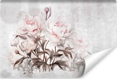 Zdjęcie produktu dla Fototapeta Do Sypialni PEONIE Piwonie Kwiaty Beton Abstrakcja z modnym efektem 3D 520x318cm