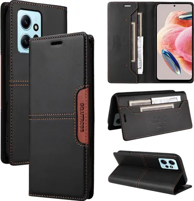Produktbild von Handyhülle für Xiaomi Redmi Note 12 4G Hülle, Leder Flip Wallet Kartenfach Stand Schutzhülle Schwarz