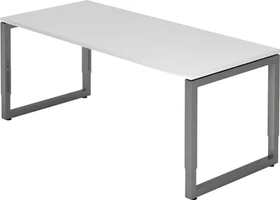 Produktbild von bümö Schreibtisch Serie-R - Nachbildung: Weiß, Gestell: Graphit, Größe:  180 x 80 cm