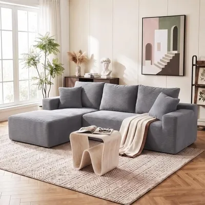 Produktbild von OYAJIA Ecksofa, modulares Sofa 240 cm breit, vakuumverpackt, Schlafsofa, Keine Montage erforderlich, mit großer Chaiselongue  , für Wohnzimmer, Gäste