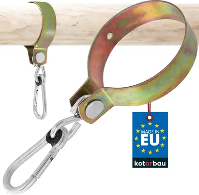 Produktbild von KOTARBAU® Schaukelschelle ⌀ 120mm Schaukelhaken für Holzbalken Stabile Schaukel  Haken für Hängesessel mit Karabinerhaken  Stahl Gold