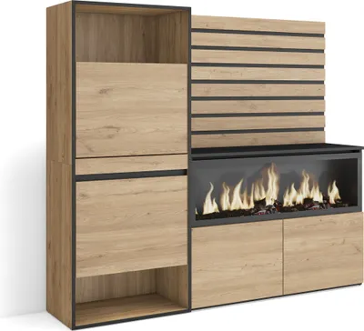 Produktbild von Sideboard, Kommode, 167x35x145 cm, Für Schlafzimmer, Zimmer, Elektrokamin XXL, Schuhschrank, Eichefarbe