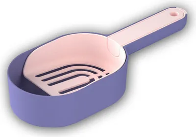 Image de Pelle à litière avec support, Pelle profonde en plastique pour tamiser les excréments avec longue poignée(Violet)