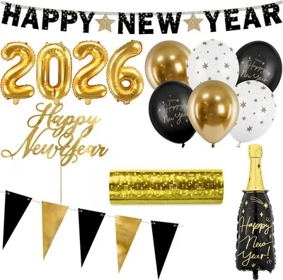 Produktbild von Partyset Silvester 2026 Dekoration Silvesterparty gold schwarz Party Set