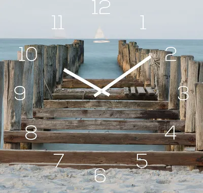 Produktbild von levandeo Wanduhr Glas 30x30cm Glasuhr Uhr Glasbild Strand Meer Steg Deko