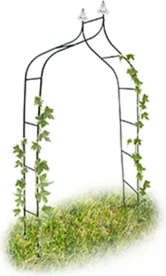 Produktbild von Relaxdays Rosenbogen Metall, wetterfest, romantischer Rankenbogen, Deko-Spitzen, HxBxT 255 x 140 x 38 cm, dunkelgrün