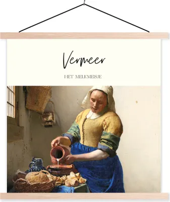 Produktbild von MuchoWow® Textilposter Milchmädchen - Johannes Vermeer - Kunst 120x120 cm mit holzfarbenen Rahmen - Textil-Poster