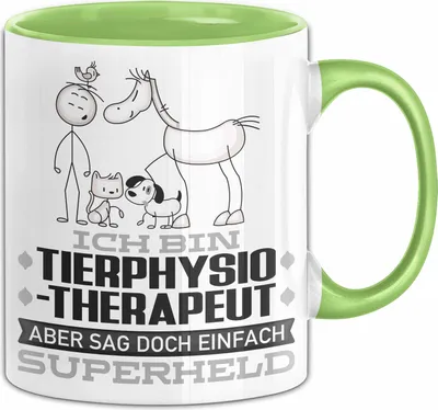 Produktbild von Tierphysiotherapeut Geschenk Tasse Ich Bin Tierphysiotherapeut Aber Sag Doch Einfach Superheld Lustige Geschenkdiee für Tierphysiotherapeut Kaffee-Becher (Grün)