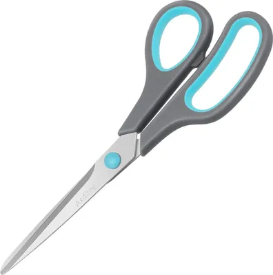 Image de Asdirne Ciseaux avec lames en acier inoxydable et poignée souple - Ciseaux universels de ménage, de bureau et d'école, Bleu/Gris 21,5 cm