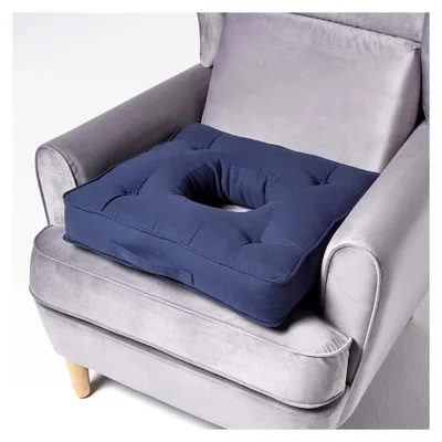 Produktbild von Entlastungskissen dunkelblau 50x50 cm, orthopädisches Sitzkissen mit Aussparung für Steißbein und Hämorrhoiden, Baumwollbezug