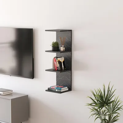 Obrázok produktu pre Nástenná polica "Surahammar" 95 x 30 x 28 cm mramorový vzhľad, čierna