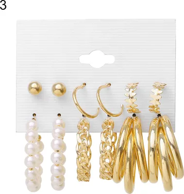 Produktbild von 1 Set Creolen Runde Form Strass Schmuck Geometrie Faux Perlen Kreis Ohrringe Frauen Zubehör-3