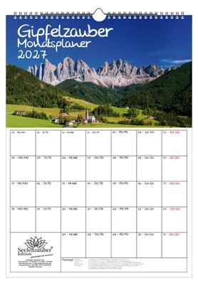 Produktbild von Gipfelzauber Planer DIN A3 Kalender für 2027 Berge und Gipfel - Seelenzauber