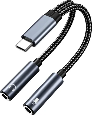 Produktbild von MMOBIEL USB-C auf 3.5mm Kopfhörer und Mikrofon Adapter – 32 Bit Type-C auf Dual 3.5mm