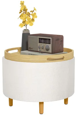 Produktbild von Hocker Polsterhocker, Teddyfleece, versteckter Stauraum, umkehrbarer Deckel, 56 cm x 56 cm x 42 cm, Weiß