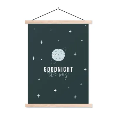 Produktbild von MuchoWow® Textilposter Sprichwörter - Gute Nacht kleiner Junge - Zitate - Baby - Kinder - Jungen 40x53 cm mit holzfarbenen Rahmen - Schlafzimmer