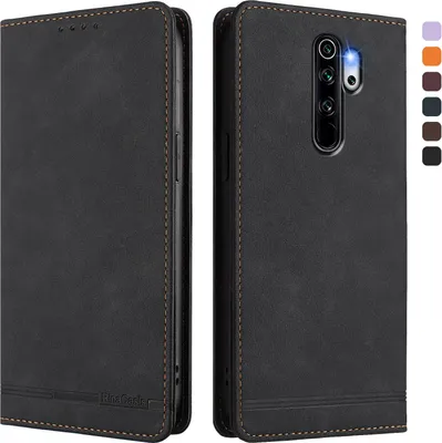 Produktbild von Hülle für Xiaomi Redmi Note 8 Pro, Retro Kunstleder Ständer Klapphülle mit Kartenfächer und Magnetische Schwarz