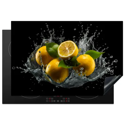 Produktbild von KitchenYeah© Herdabdeckplatte Zitrone - Obst - Gelb - Schwarz , 77x51cm, Küche Deko, Glaskeramikkochfeld Herdabdeckung, Abdeckplatte fùr Kochfeld