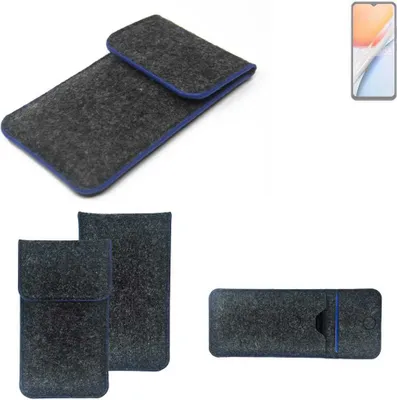 Produktbild von K-S-Trade Handy-Hülle Schutz-Hülle kompatibel mit Vivo Y18s Filztasche Pouch Tasche Case Sleeve Filzhülle dunkelgrau, blauer Rand