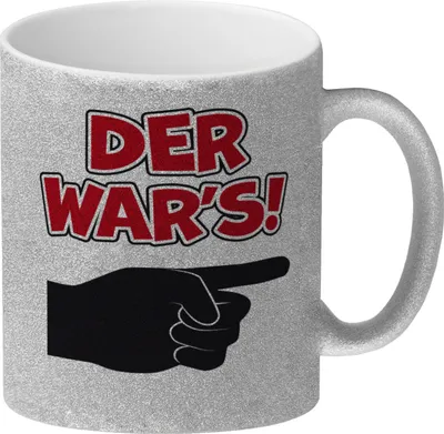 Produktbild von Der war’s Glitzer-Kaffeebecher mit beschuldigender Hand