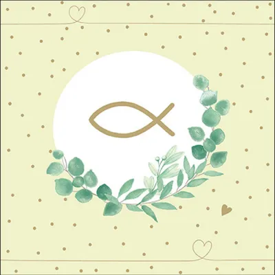Produktbild von Servietten Papier 33x33cm 3-lagig mit Fischsymbol & Eukalyptus 20 Stk.