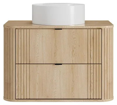 Produktbild von Hängender Badschrank mit Aufsatzwaschbecken rund - Helles Naturholz - 80 cm - FILOR