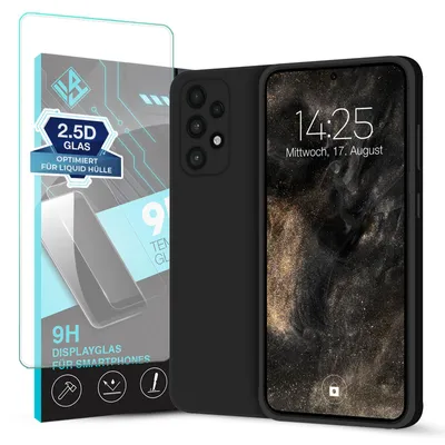 Produktbild von Hülle für Samsung Galaxy A53 5G mit 9H Displayglas Displayschutz Case Cover Bumper Smartphone Softgrip Schutzhülle Farbe: Schwarz