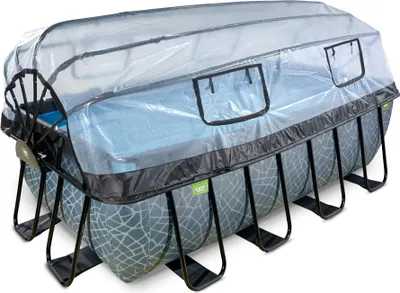 Produktbild von EXIT Stone Pool 400x200x122cm mit Sandfilterpumpe und Abdeckung - grau