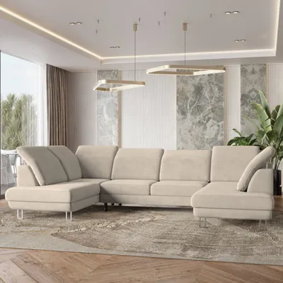 Zdjęcie produktu dla Masseno Narożnik TERAMO z funkcją spania i pojemnikiem na pościel Kształt U, Rozkładana sofa, Rogówka - Kremowy, MONOLITH 04